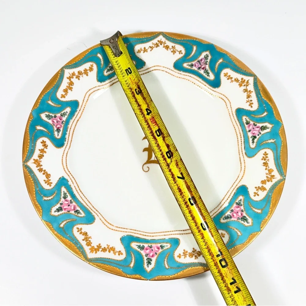 Antique Haviland Limoges France 10”Dinner Plate Blue‎ Gold Encrusted Monogram E